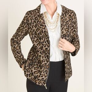 Chico’s Animal Print Jacquard Moto Jacket